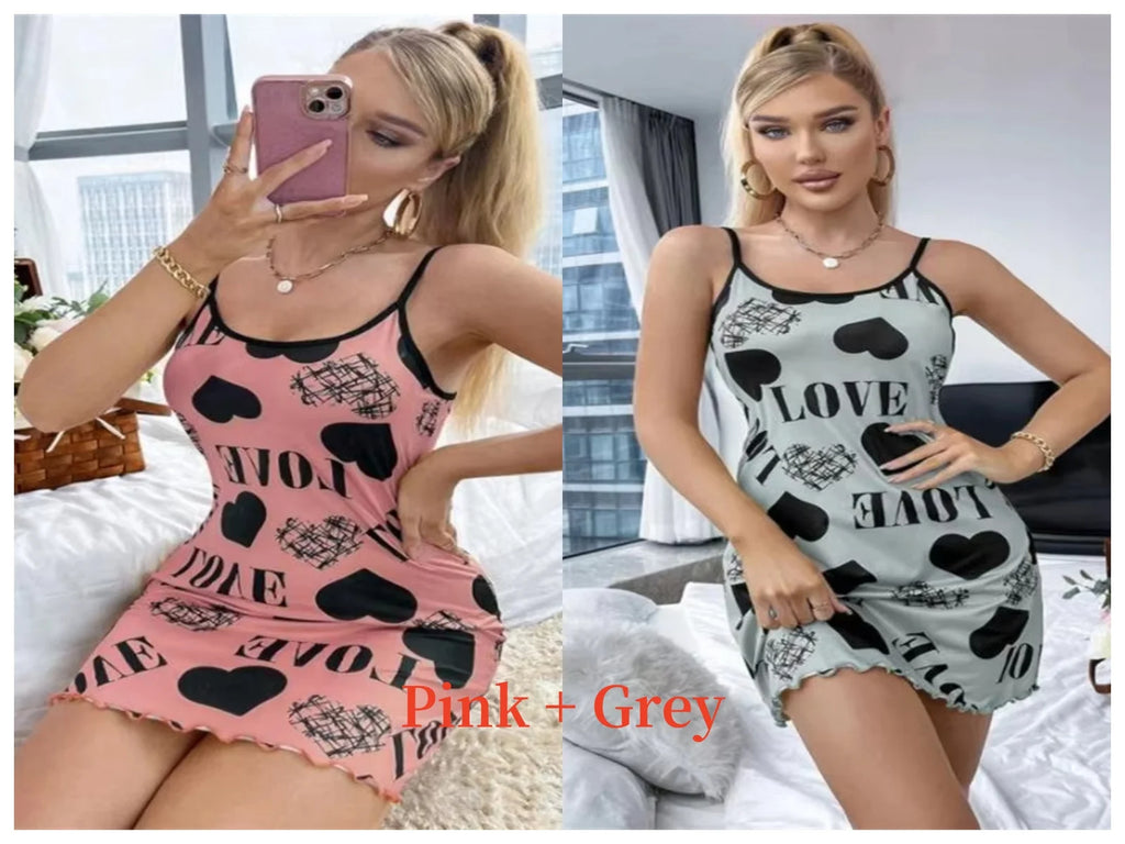 Sommer Neue frauen Nachthemd Schönheit Zurück Dünne Abschnitt Von Hause Tragen Sexy Halter Kurzen Rock Liebe Cartoon Nette Druck Pyjamas
