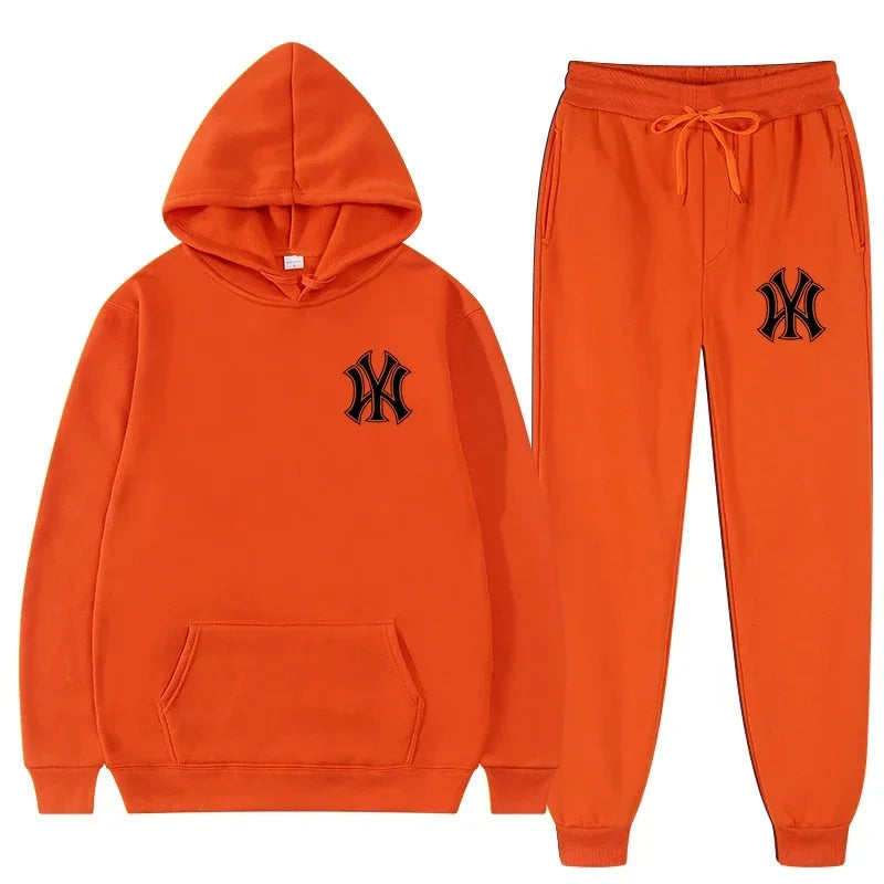 Men's running and fitness fashion casual sportswear set for autumn and winter, hooded sweatshirt + jogging pants two-piece set