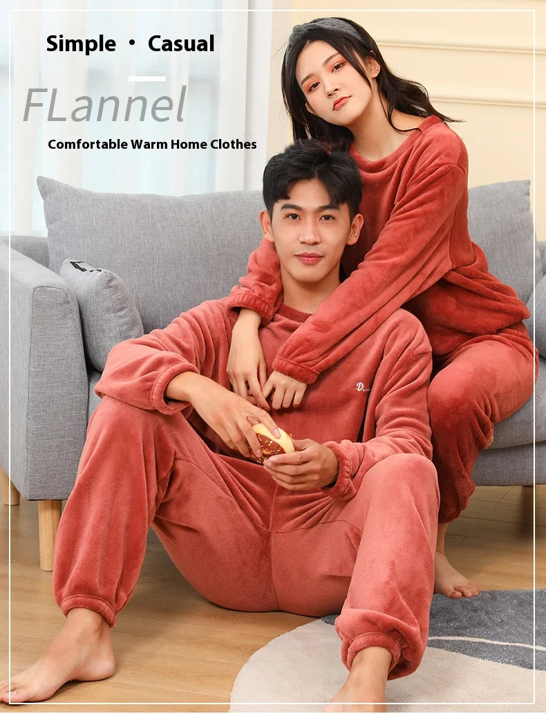 Verdickte Warme Männer Korallen Samt Pyjamas Herbst Winter Homewear Lange Ärmeln Lange Hosen Solide Weiche Nachtwäsche 2 Teile/satz Paar
