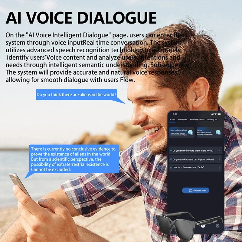 New AI Smart Glasses Intelligent Real-time Language Translator Bluetooth Wireless Headphone AI Chat Smart Sunglasses Men Wome