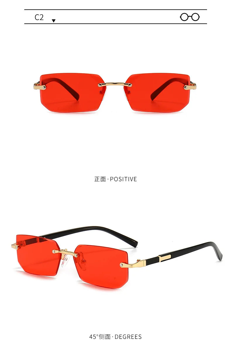 Randlose Sonnenbrille Rechteck Mode beliebte Frauen Männer Schatten kleine quadratische Sonnenbrille für weibliche männliche Sommer reisen Okulos