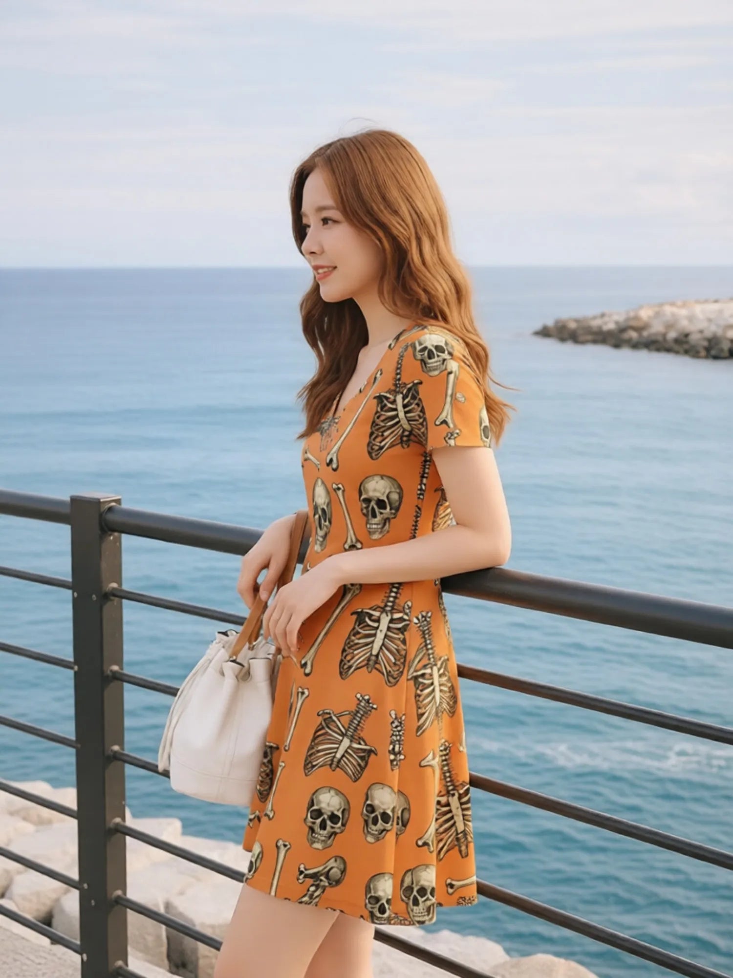 Damen-Kleid mit V-Ausschnitt und kurzen Ärmeln, Blumenmuster, lässig, für Wochenendreisen, Sommer, Sonnenkleid, Outfit, süß, modern, niedlich, frisch, Freizeit, Alltag, Party