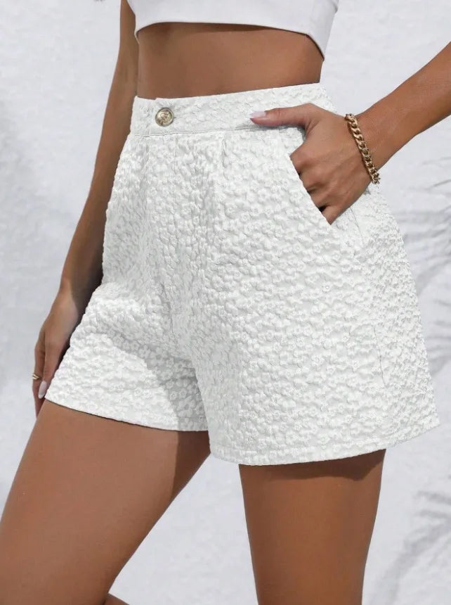 Damen Retro Jacquard High-Waist Straight Shorts – Atmungsaktive Sommer-Streetwear Hot Pants für Alltag und Urlaub