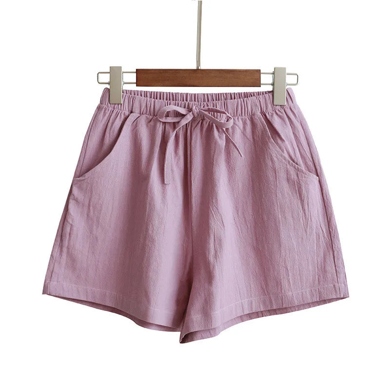 Damen Baumwoll-Leinen-Shorts 2026 – Neue Sommer High-Waist Freizeit-Sportshorts für Damen, einfarbig mit Taschen, lockere Strand-Shorts