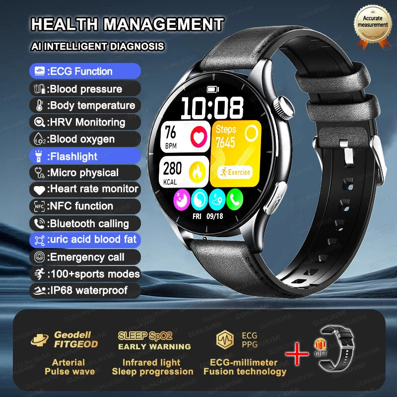 2025, neue EKG + PPG, Gesundheitsdiagnose, Smartwatches, Männer und Frauen, Uhr, Harnsäure, Lipid, BP, Herzfrequenz-Tracker, NFC, Sport-Smartwatch, IOS