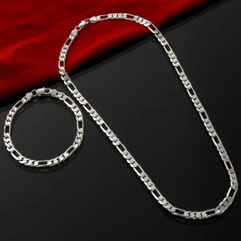 Edle Neu Kommen 925 Silber 4 MM Kette für Männer Frauen Armband Halskette Schmuck-Set Dame Weihnachten Geschenke Charms hochzeit