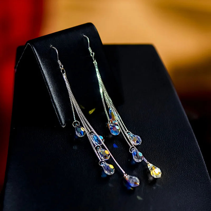 Fashionable Crystal Tassel Earrings, Long and Elegant Earrings, Romantic Valentine's Day Gift, Women's Earrings