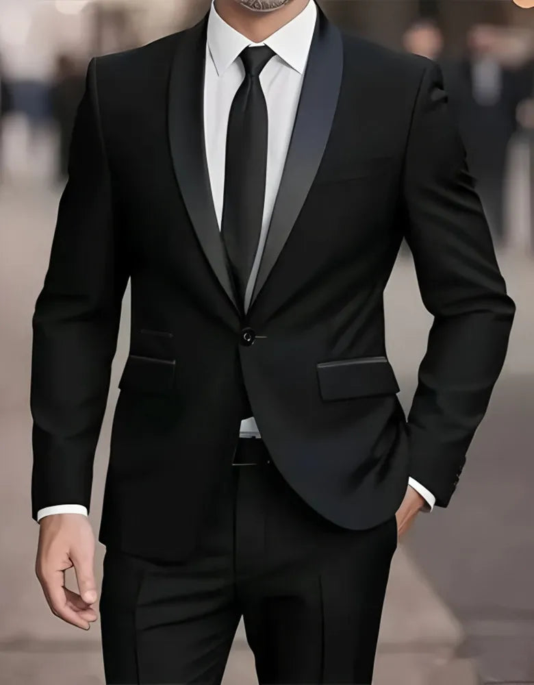 Formelles Anzugset für Herren, Business-Casual, Slim-Fit-Smoking für Hochzeit, langärmliges Revers mit Kerbe, Bräutigam