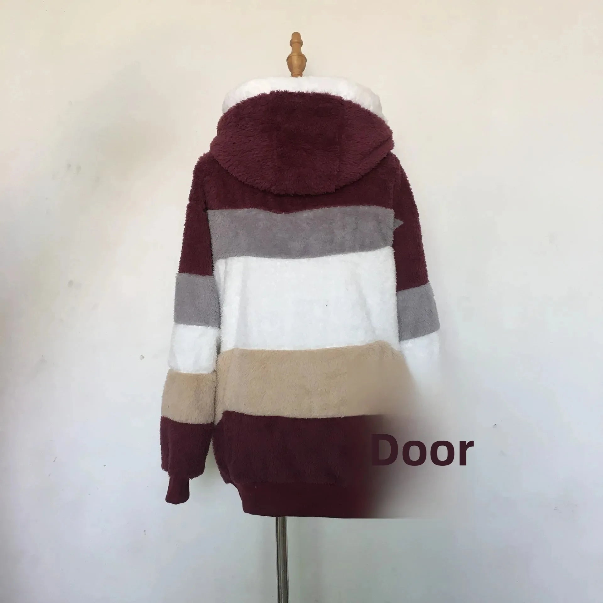 Warme Fleece-Übergroße Kapuzenjacke für Damen, Herbst und Winter, verdickte Reißverschlusstasche, Patchwork-Kleidung, bequemes Sweatshirt