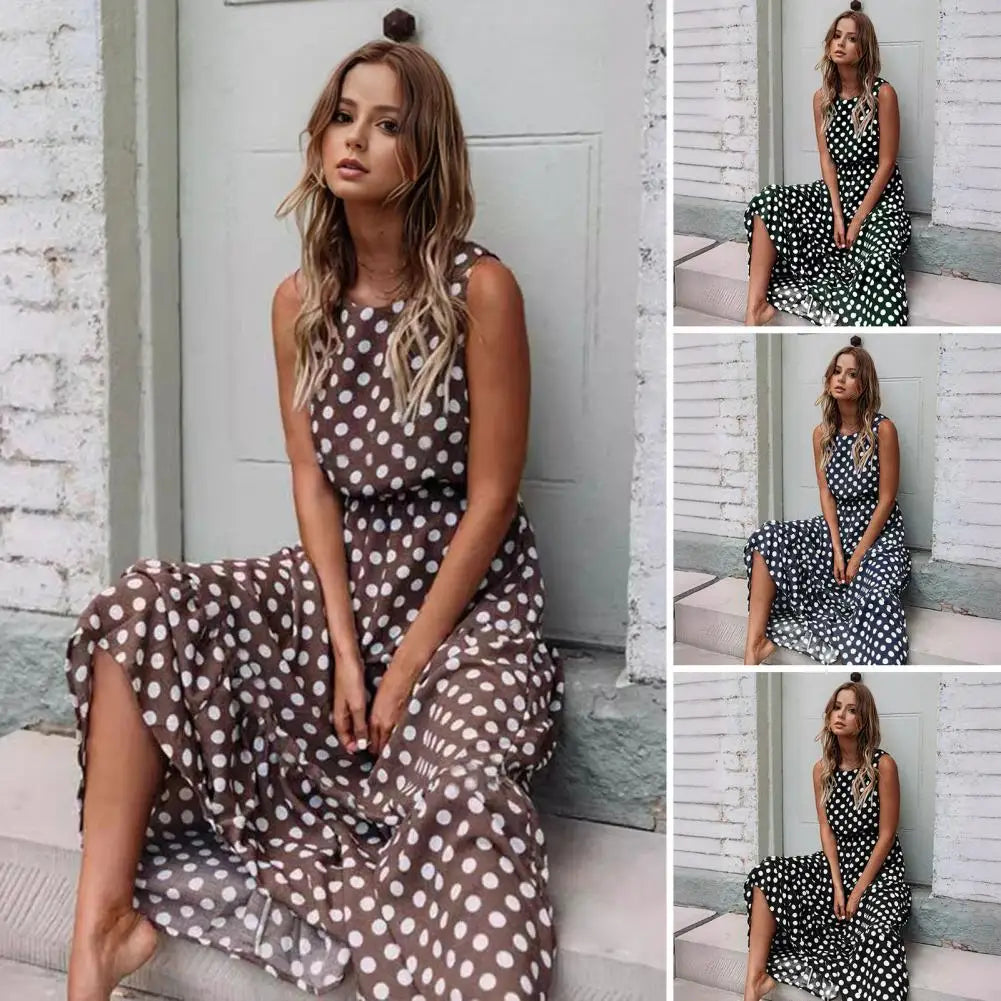 Frauen bedrucktes Kleid Kontrast farbe Punkt druck ärmelloses Maxi kleid eine stilvolle Wahl für Dating Pendel urlaub