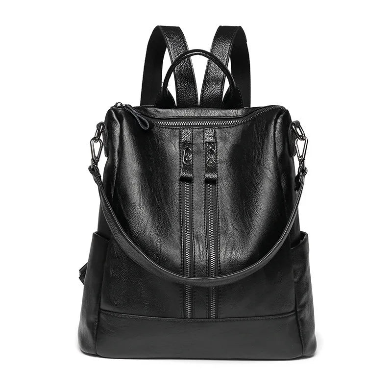 Frauen Weiches Leder Rucksack Schule Schwarz Casual Multifunktionale College Tasche Große Kapazität Schulter Taschen Reise Tote Rucksack