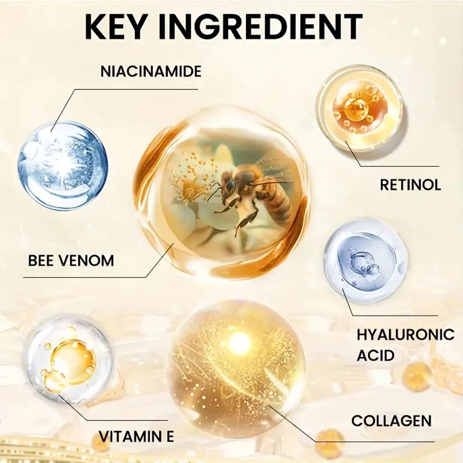 Bee Venom Instant Facial Lifting Cream strafft und strafft die Haut, glättet die Haut |     Alkoholfrei, mit Hyaluronsäure, geeignet für alle Hauttypen