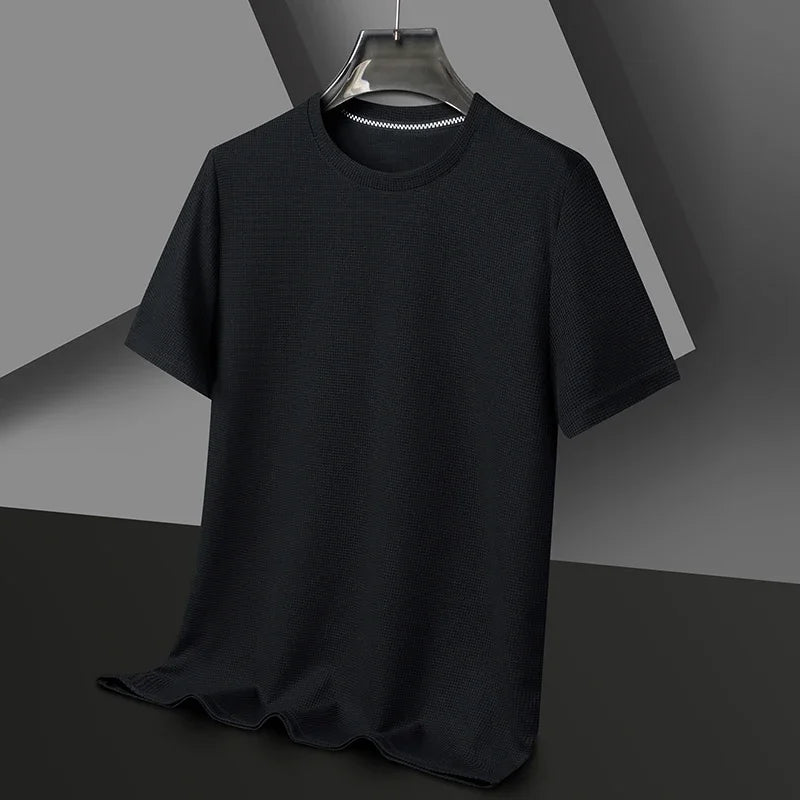 Kurzarm-PoloshirtKurzarm Waffle Solid Polot Fashion Splicing Herren-Rundhals-Top aus Baumwolle mit kurzen Ärmeln für den täglichen Gebrauch