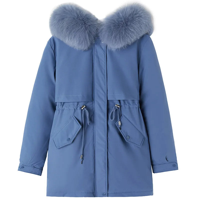 Frühling Parkas Frauen Mäntel Mittlere Länge Mantel Dicke Warme Mit Kapuze Kordelzug Jacken Splice Zipper Enge Taille Jacke Herbst Winter