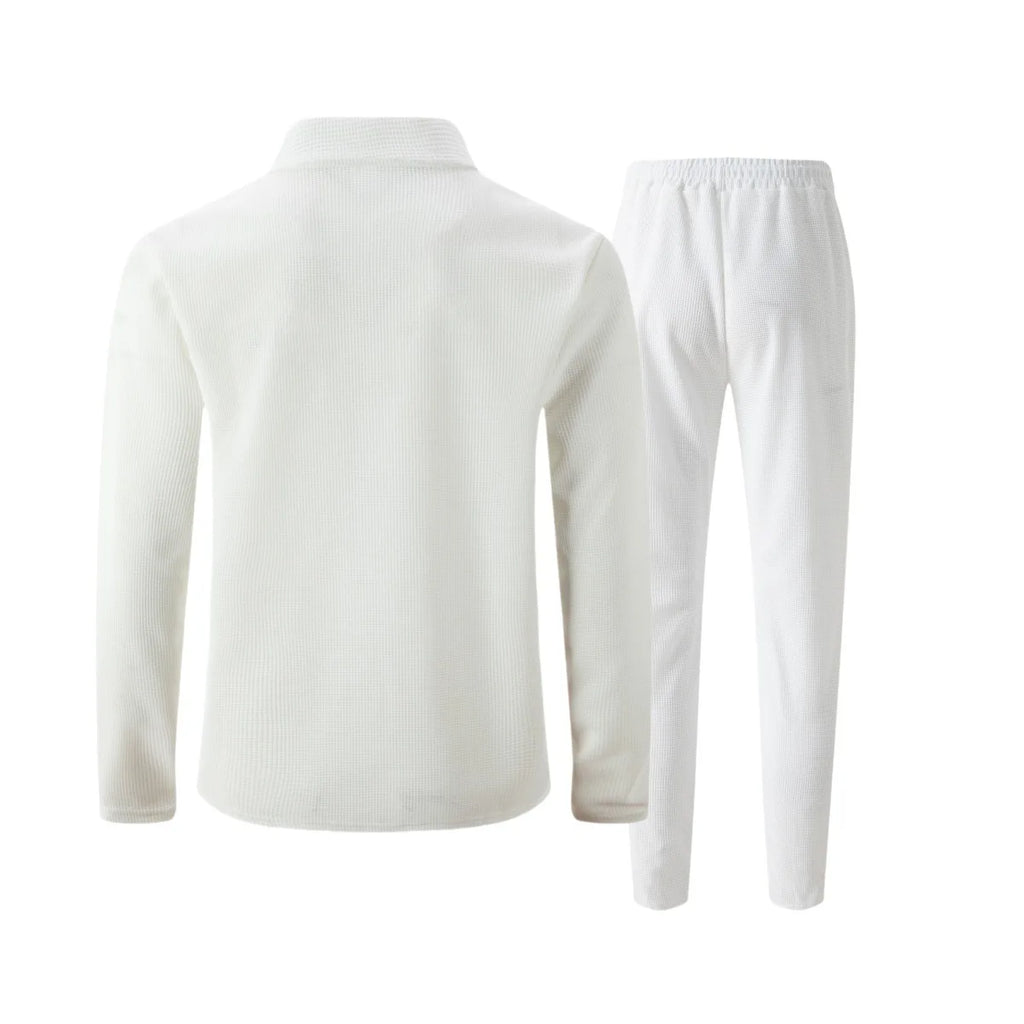 2026 Neue Herren Frühling-Herbst Karierte Strickjacke mit Reißverschlusskragen und Hosen-Set (mit Taschen)