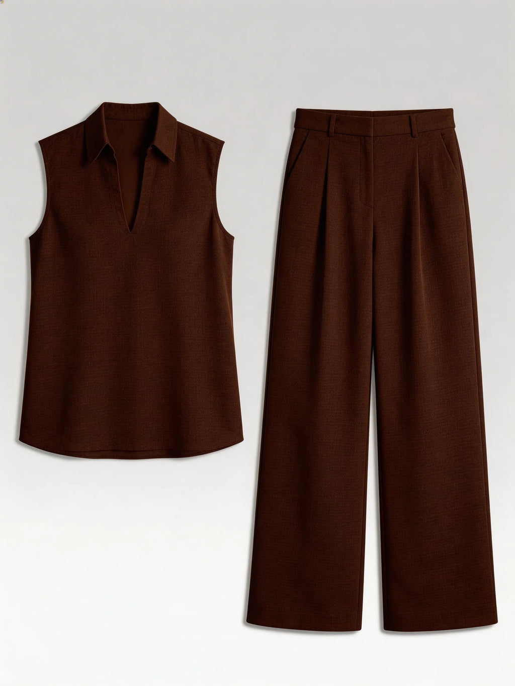 2026 Sommer Neues Ärmelloses V-Ausschnitt-Set mit Weiten Hosen, Französischer Stil Hochwertiges Business-Casual Zweiteiler-Set, Elegante und Schlankmachende Übergrößen-Damenkleidung, Geeignet für Büro, Alltag und Urlau
