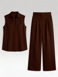 2026 Sommer Neues Ärmelloses V-Ausschnitt-Set mit Weiten Hosen, Französischer Stil Hochwertiges Business-Casual Zweiteiler-Set, Elegante und Schlankmachende Übergrößen-Damenkleidung, Geeignet für Büro, Alltag und Urlau