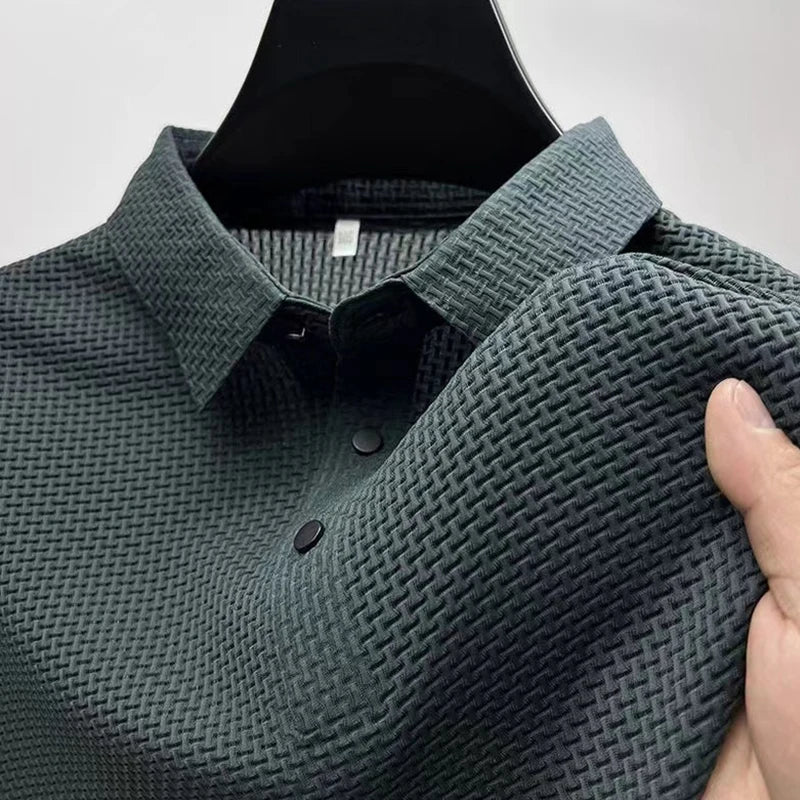 Neue männer Business Casual Kurzarm Knochen Blume Einfarbig POLO-Shirt Mode Atmungsaktive Komfortable Sommer Vielseitig Top