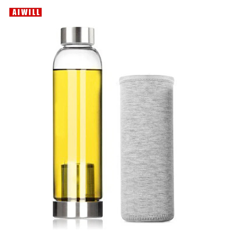 AIWILL Heißer Verkauf Glas Sport Wasser Flasche Mit Schutzhülle Tasche 280 ml/360 ml/550 ml Obst Outdoor fahrrad Flaschen Hohe Qualität