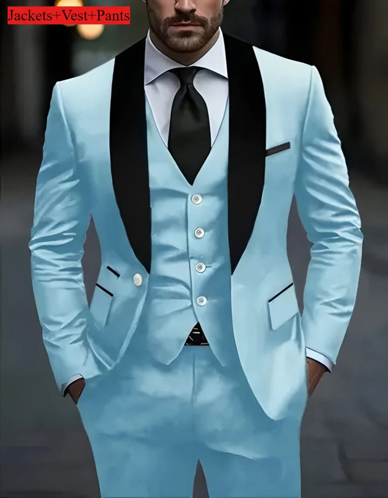 Formelles Anzugset für Herren, Business-Casual, Slim-Fit-Smoking für Hochzeit, langärmliges Revers mit Kerbe, Bräutigam