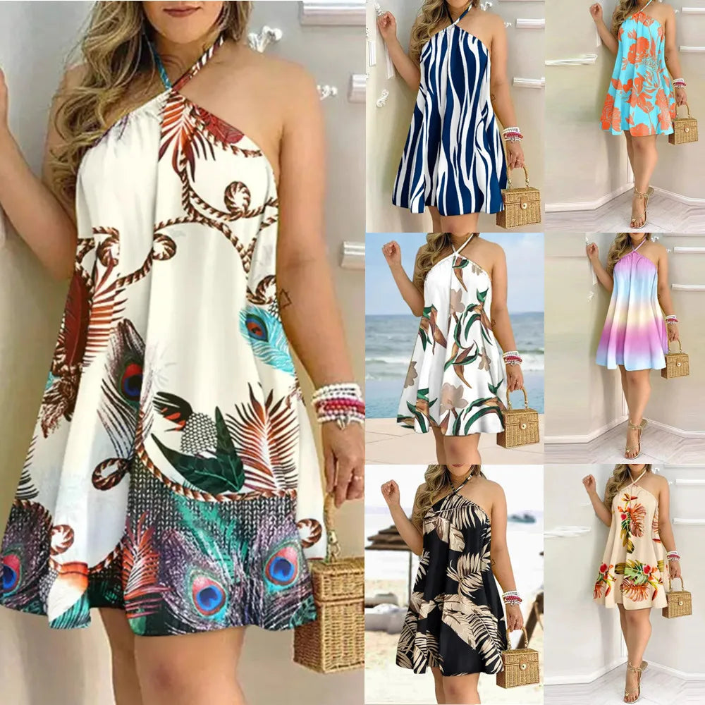 Neckholder-Kleid mit Blumendruck, rückenfreies Boho-Neckholder-Kleid für Damenbekleidung im Frühling und Sommer