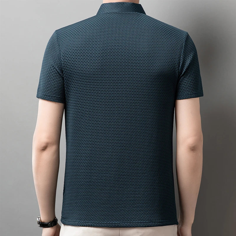 Neue männer Business Casual Kurzarm Knochen Blume Einfarbig POLO-Shirt Mode Atmungsaktive Komfortable Sommer Vielseitig Top