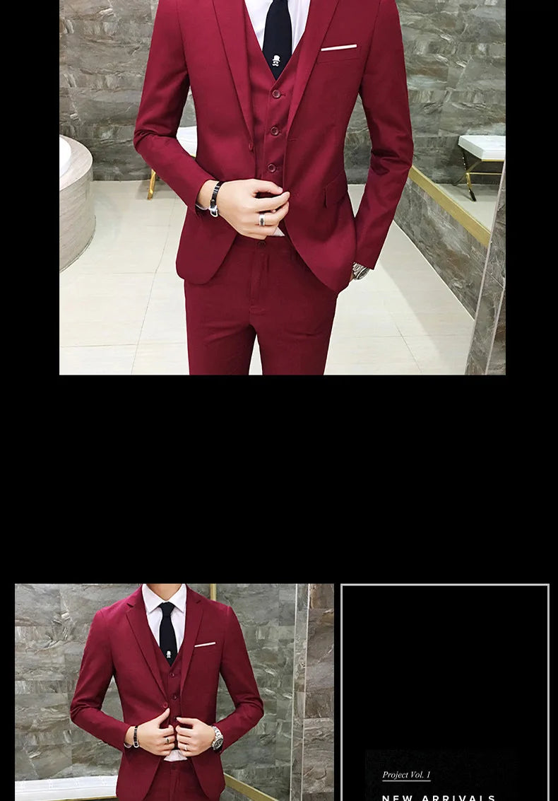 Frühling Herbst Neue Mode Für Männer Einfarbig Dünne Anzug Sets Casual Trendy Business 3 Stück Sets Blazer Weste Hosen männlichen