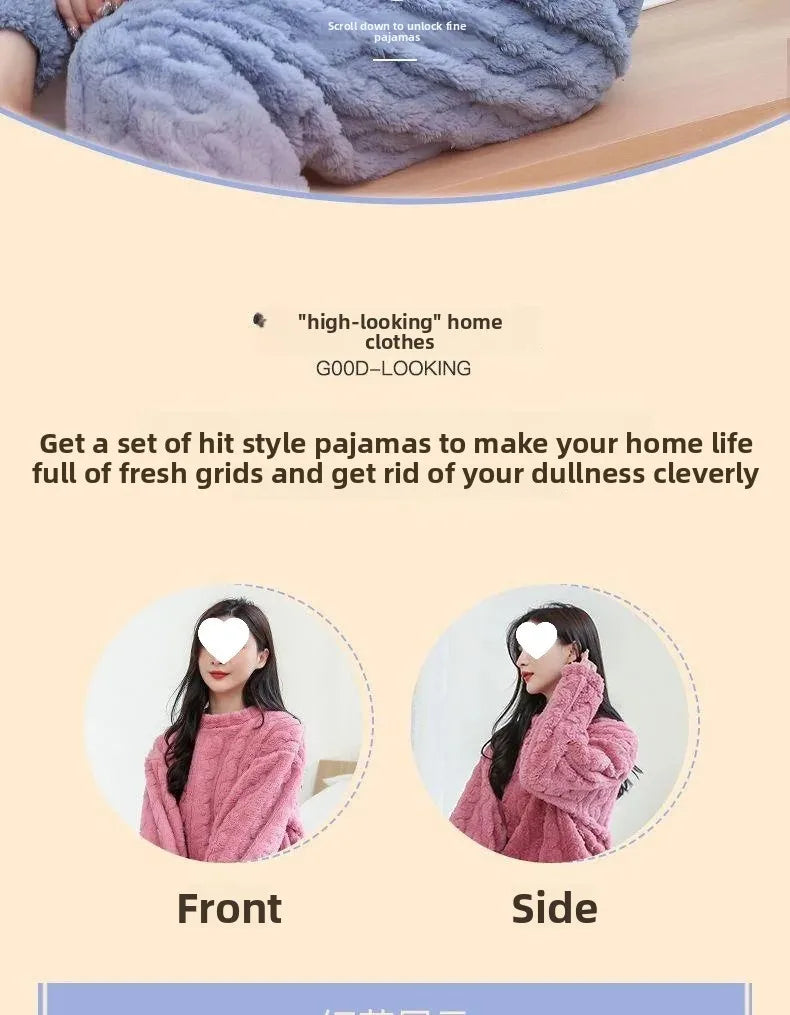 Verdickte Korallen Fleece Pyjama Set frauen Winter Hause Kleidung Nachtwäsche Samt Material Warme Gemütliche Winter Neue Ankunft