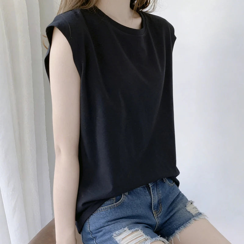 Damen-Tanktop, locker, ärmellos, Sommer, lässig, Weste, Basic, Alltag, T-Shirt, süßer Stil, geeignet für Studenten, dehnbar, weich, Damenbekleidung