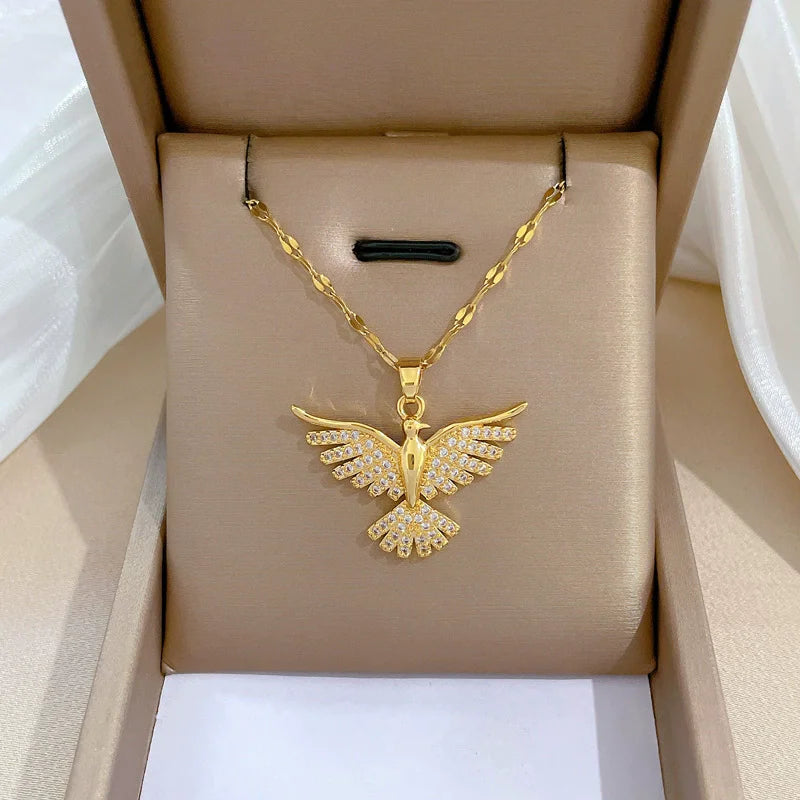 EILIECK 316L Edelstahl Glanz Zirkonia Schwan Anhänger Halskette Gold Farbe Textur Metall Personalisierte Schmuck Halskette