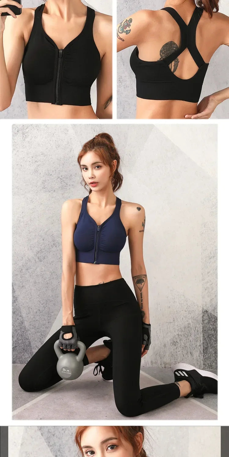 CZGUKE Running Fitness Sports Bra Front Zipper Women's Underwear Shockp roof Top Bra Breathable Seamless Yoga Bra