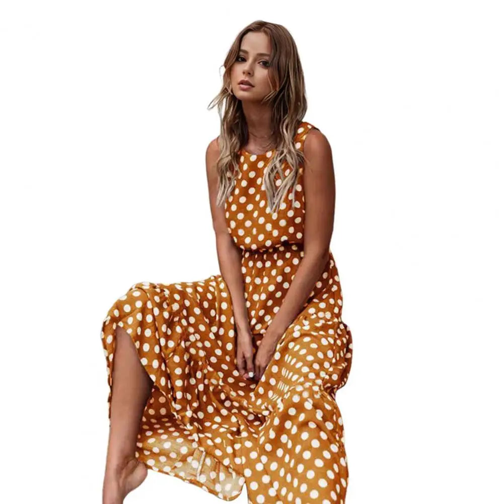 Frauen bedrucktes Kleid Kontrast farbe Punkt druck ärmelloses Maxi kleid eine stilvolle Wahl für Dating Pendel urlaub