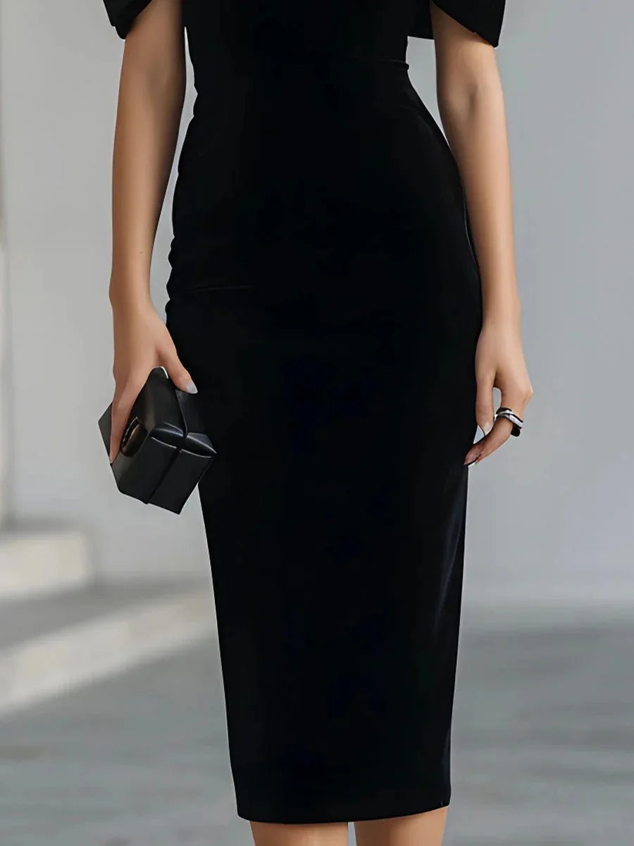 Modisches Spitzenkleid mit Einschulter-Design aus Goldvelours für Damen, Sommerliches Schlankes Elegantes Hüftbedeckendes Schlitz-Kleid