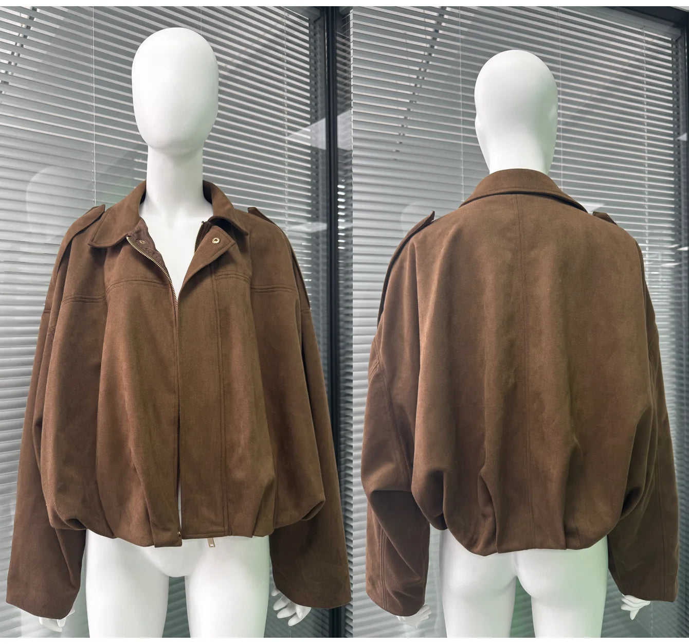 Retro Style Suede Jacket Zipper Collar Outerwear for Women Medium Thickness Long Sleeve Street Fashion Loose Fit Autumn Winter