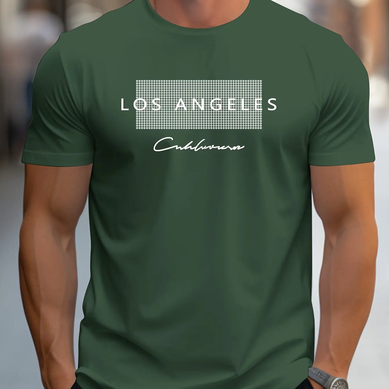 Herren-Sommer-T-Shirt mit lockerer Passform, groß, Los Angeles-Grafikdruck, schmale Passform, lässig, sportlich, Rundhalsausschnitt, kurzärmelig
