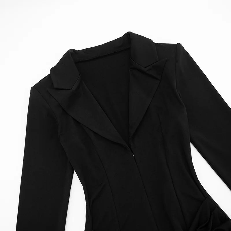 2023 neue Herbst Winter Mini Kleider Mode Frauen Langarm Tiefem V-ausschnitt Sexy Geraffte Bodycon Abend Party Club Blazer Vestidos