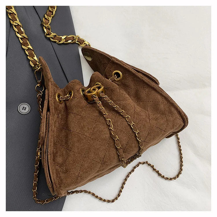 Trendy Geometric Chain Underarm Bag Women's Shoulder Bag Commuter Crossbody Bag Versatile PU Bucket Bag Autumn New Style