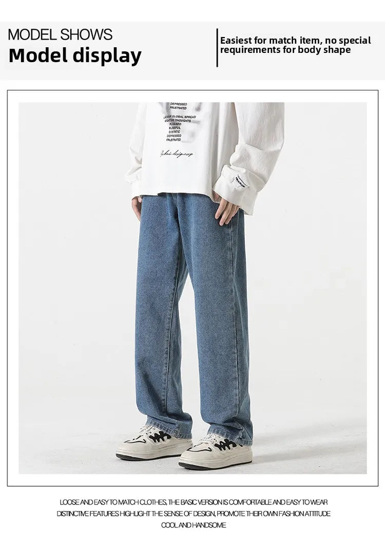Jeans für Herren im Frühjahr und Sommer 2022, neuer Stil, Trend, gerade, vielseitige Freizeithose, lockere Hose mit weitem Bein