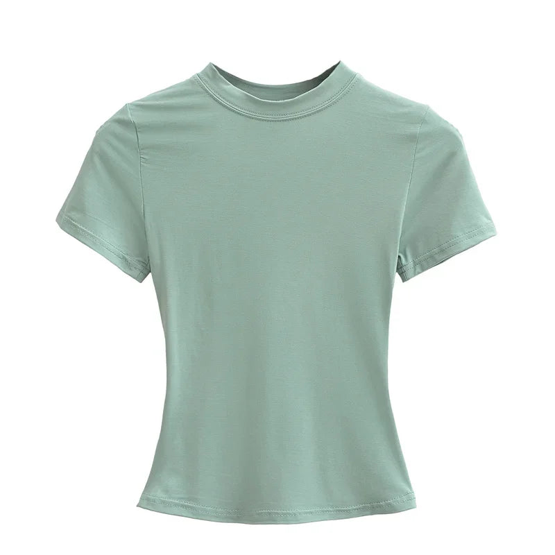 2025, neues, hochwertiges, lässiges T-Shirt, sexy, schlanke, kurze Ärmel, Modetrend, solide Damenbekleidung, Y2K-Tops