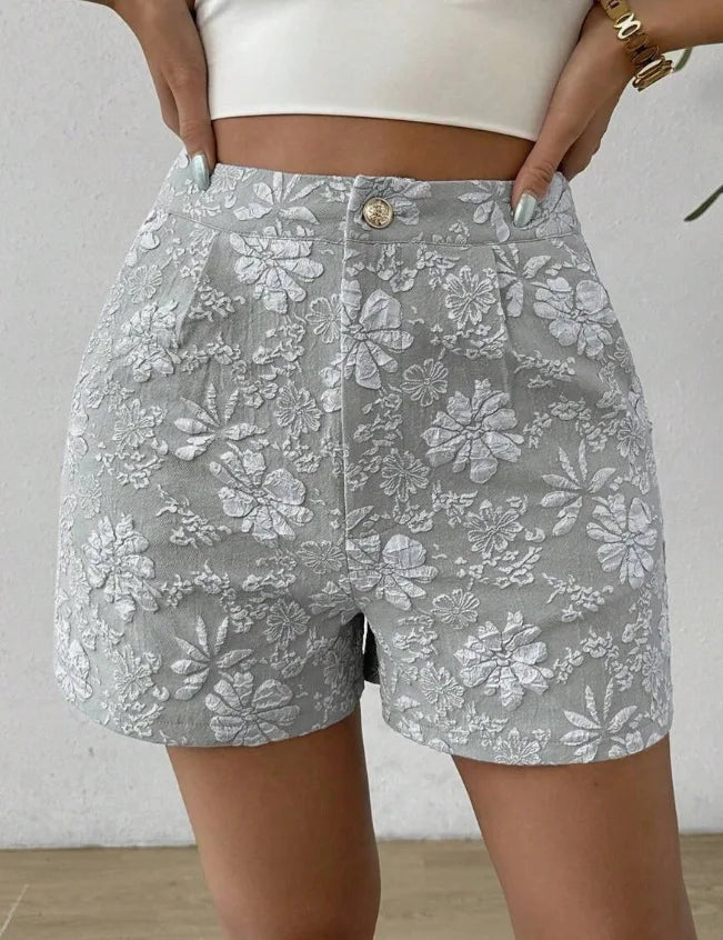 Damen Retro Jacquard High-Waist Straight Shorts – Atmungsaktive Sommer-Streetwear Hot Pants für Alltag und Urlaub