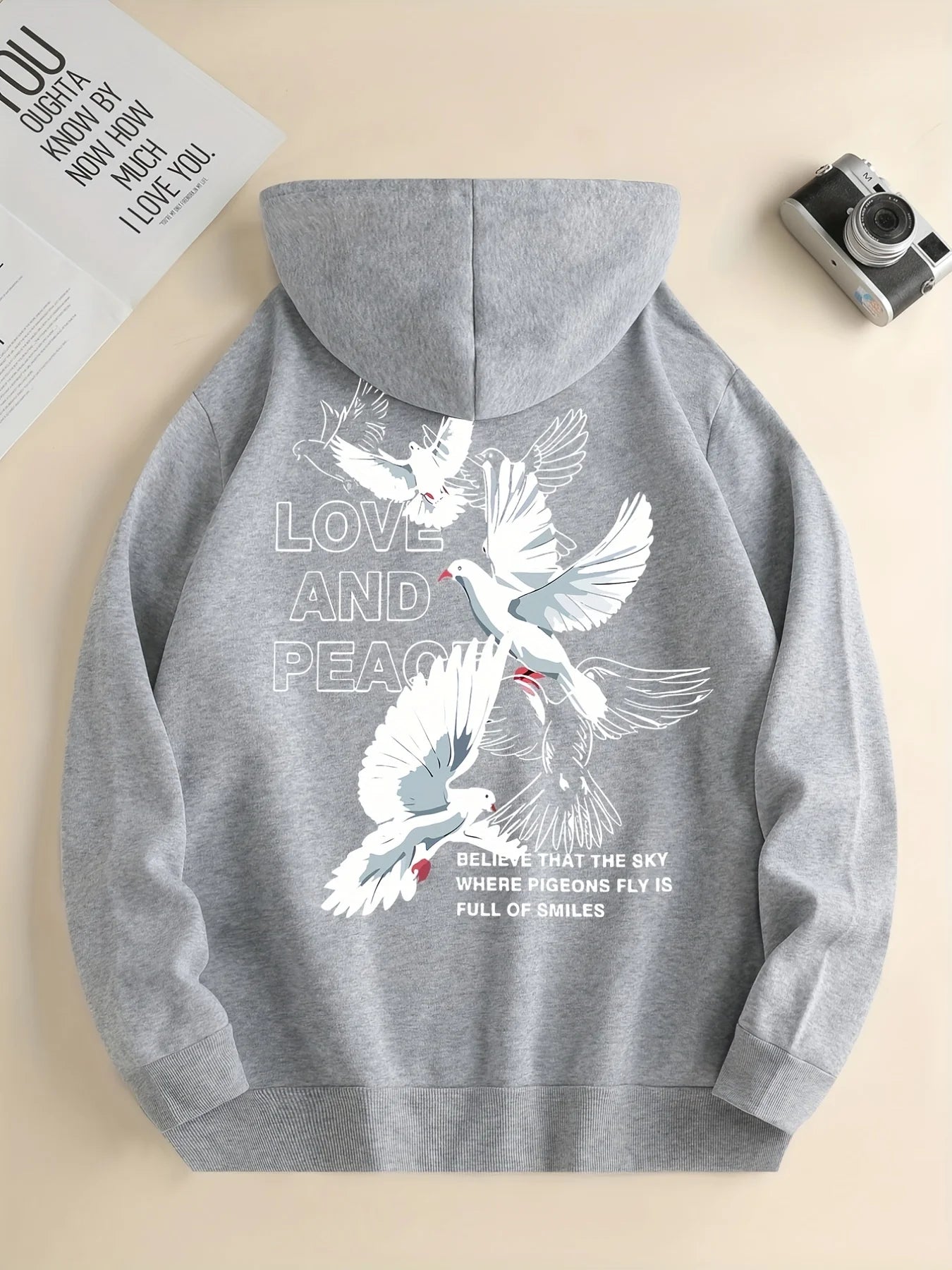 Liebe Und Frieden Brief Taube Gedruckt Hoodies Casual Frauen Sweatshirts Bequeme Fleece Pullover Crewneck Lose Weibliche Kleidung