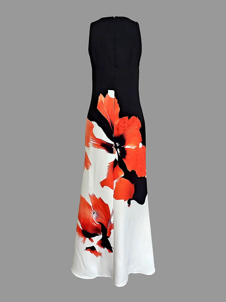 Gymystars Skinny Ärmelloses Blumendruckkleid Damen Abendkleider Elegant Sexy Outfit Schwarz Weiß Blumen Partykleid Robe
