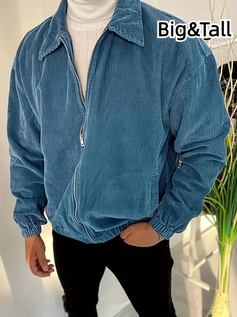 Herren-Cord-Reißverschlussjacke, lässig, modisch, Oberteil, Frühling und Herbst, Oberbekleidung für Streetwear, bequeme Passform, Mantel mit Reißverschluss