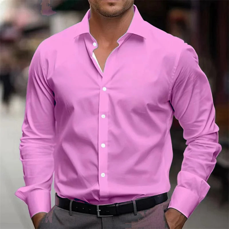 21 color men's shirt solid color shirt long-sleeved lapel shirt single-breasted clothing business office fashion casual XS-6XL