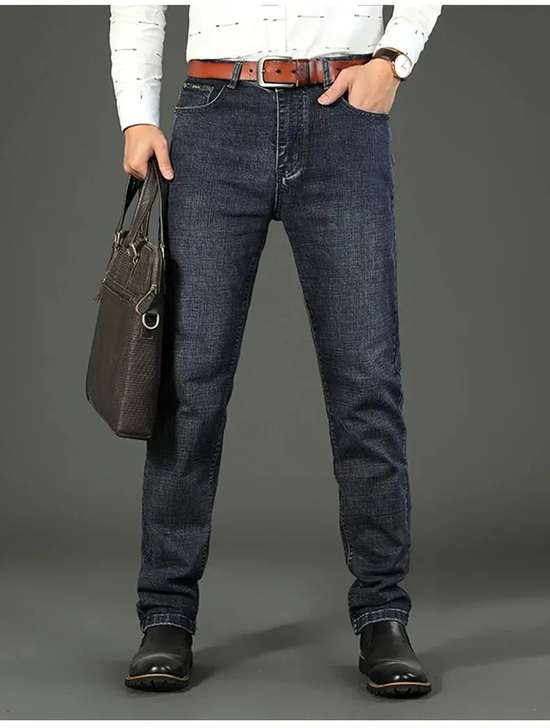 Wthinlee Neue Business-Jeans für Herren, lässig, gerade geschnitten, Stretch, modisch, klassisch, blau, schwarz, Arbeits-Denim-Hose, Herrenbekleidung