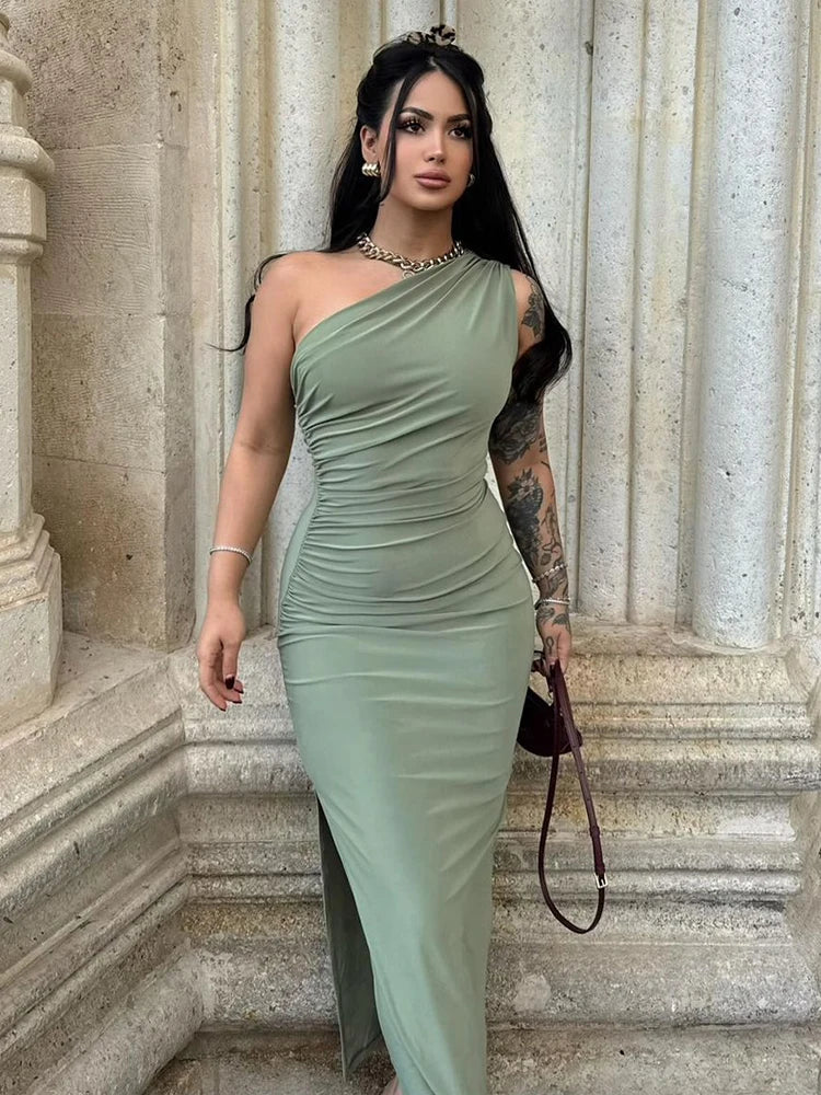 Damen Maxikleider Sexy Geschlitztes Schwarzes Ärmelloses Rückenfreies Schmales Kleid Sommer Damenmode Schulterfreies Club Elegantes Partykleid