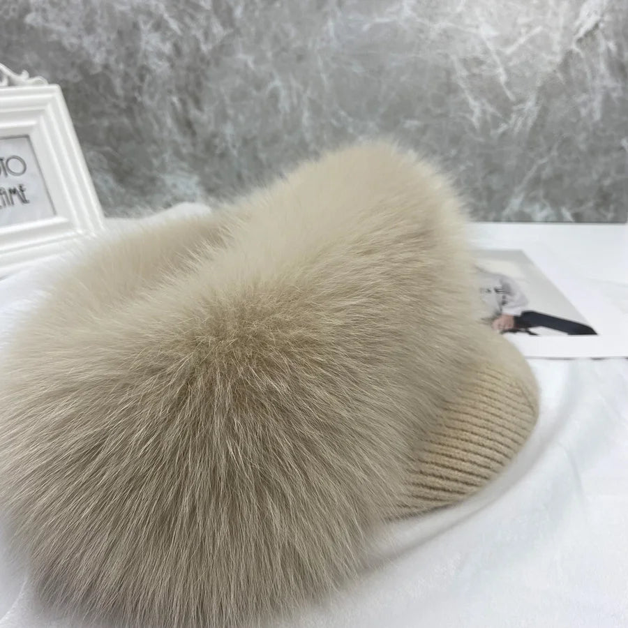 New Stylish Beanie Hats for Women Winter Warm Fluffy Bone Cap Soft Outdoor Thick Natural Fox Fur Hat Female Dome Hats
