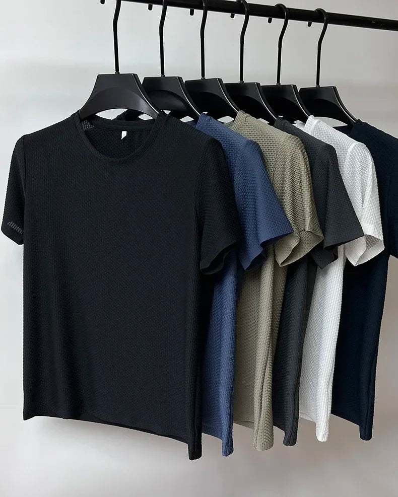 Sommer Eis Seide High-End einfarbig hochwertige Kurzarm T-Shirts Herren atmungsaktive Mode T-Shirt männliche Marke Kleidung 4xl