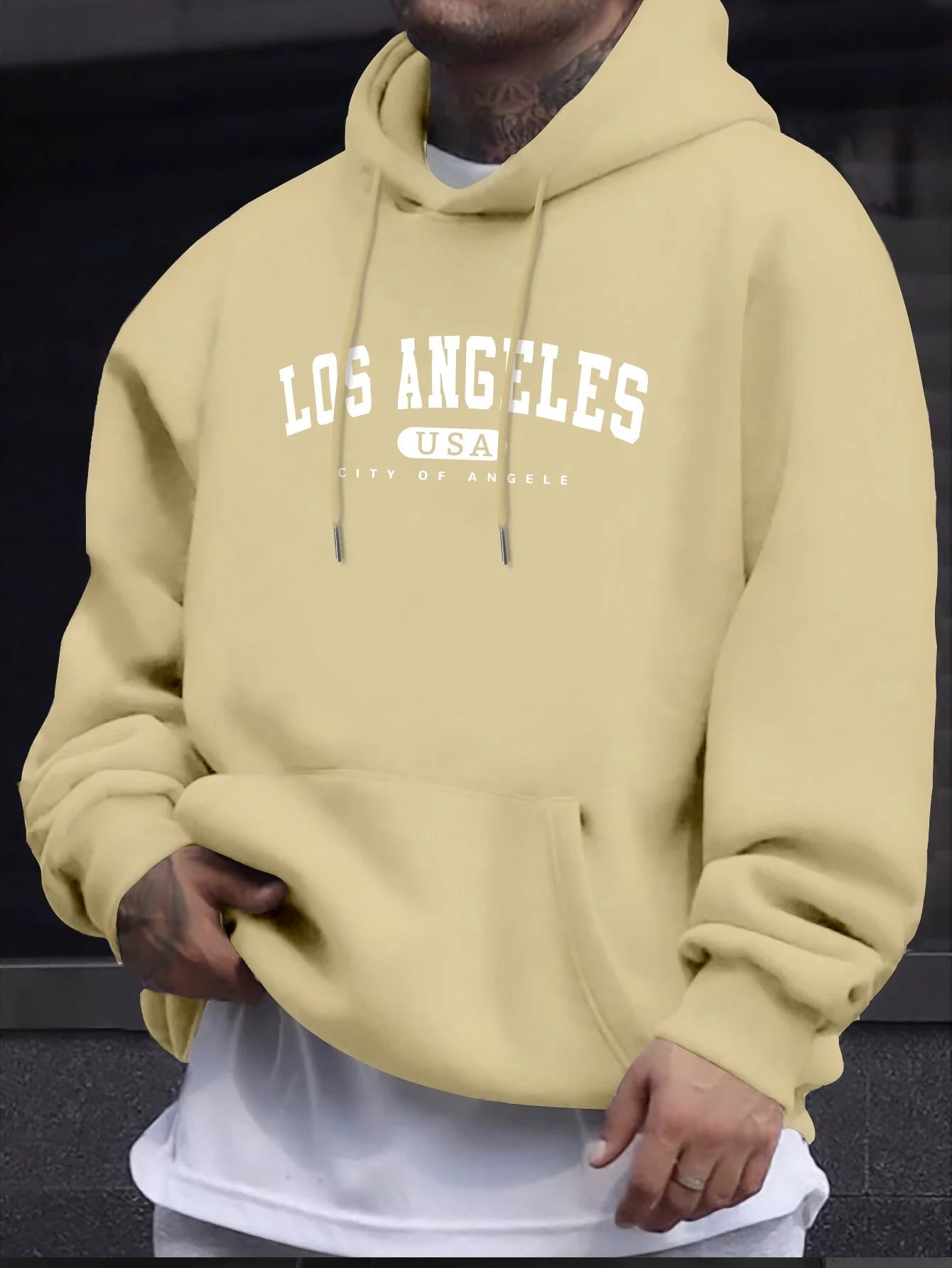 Los Angeles Usa Print Herren Langarm Kordelzug Print Hoodies T-Shirt BAUMWOLLE für Männer Casual Herbst Winter