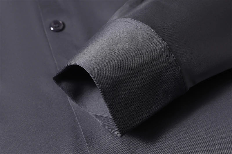 Neues, langärmliges, einfarbiges Business-Casual-Hemd für Herren, knitterfrei, knitterfrei, bequem, vielseitiges Oberteil für die ganze Saison
